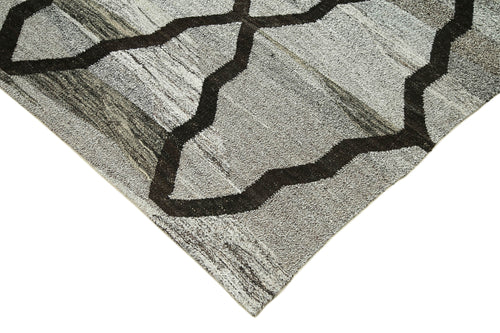 Scrap Gri Geometrik Pamuk Yün El Dokuma Halısı 241x303 Agacan