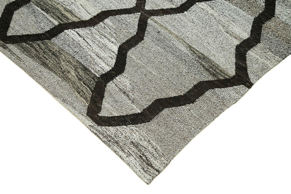 Scrap Gri Geometrik Pamuk Yün El Dokuma Halısı 241x303 Agacan