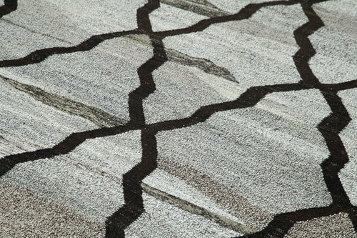 Scrap Gri Geometrik Pamuk Yün El Dokuma Halısı 241x303 Agacan