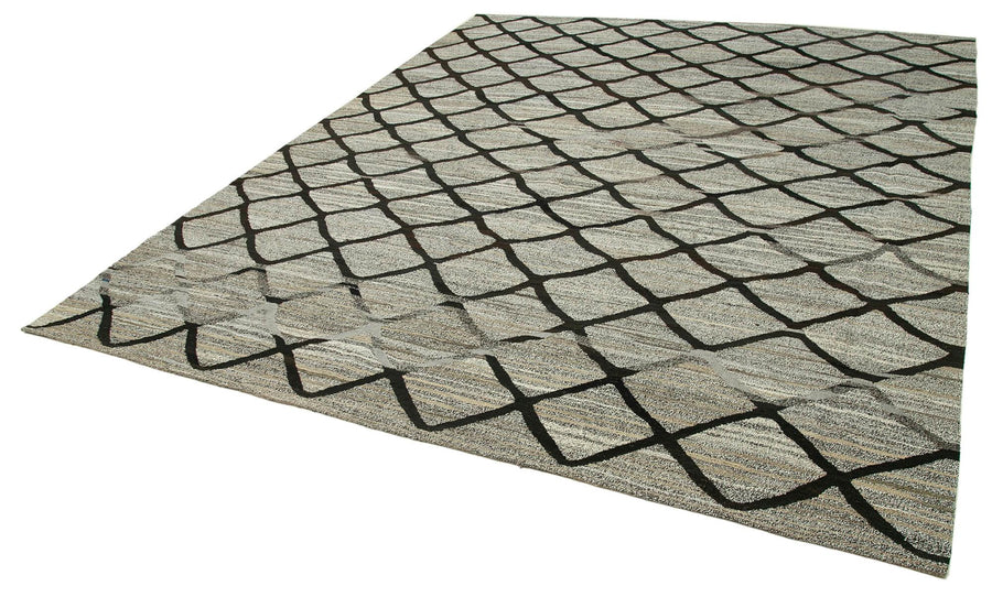Scrap Gri Geometrik Pamuk Yün El Dokuma Halısı 257x317 Agacan