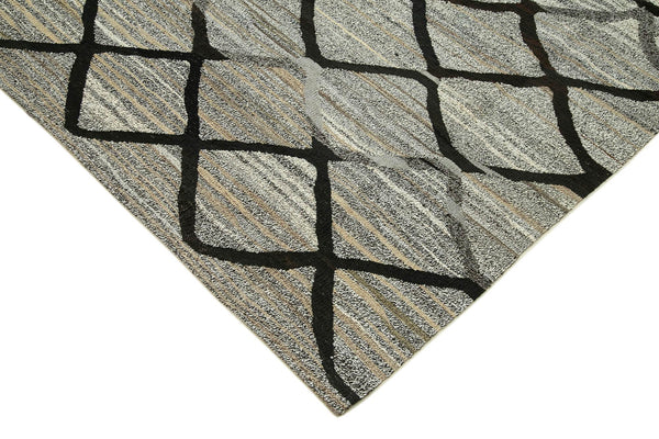 Scrap Gri Geometrik Pamuk Yün El Dokuma Halısı 257x317 Agacan