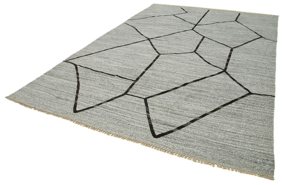 Scrap Gri Geometrik Pamuk Yün El Dokuma Halısı 265x386 Agacan