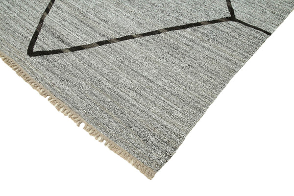 Scrap Gri Geometrik Pamuk Yün El Dokuma Halısı 265x386 Agacan