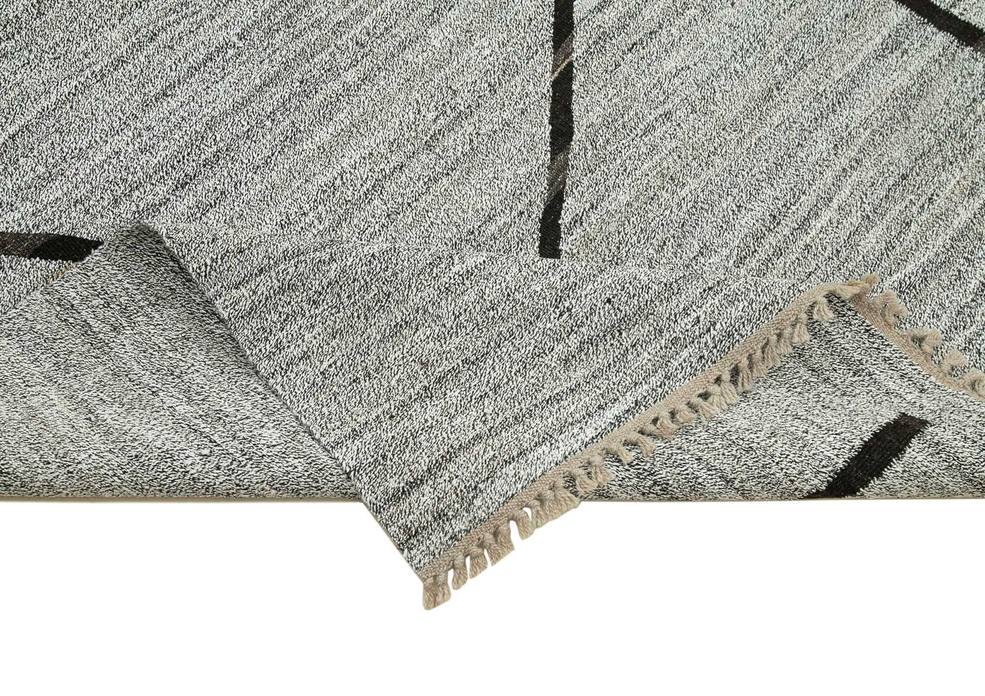 Scrap Gri Geometrik Pamuk Yün El Dokuma Halısı 265x386 Agacan