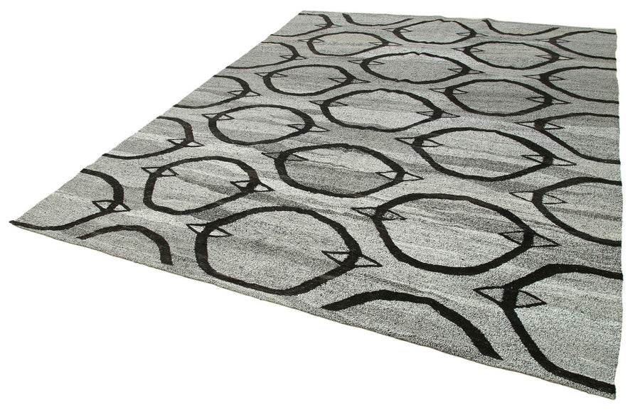 Scrap Gri Geometrik Pamuk Yün El Dokuma Halısı 250x315 Agacan