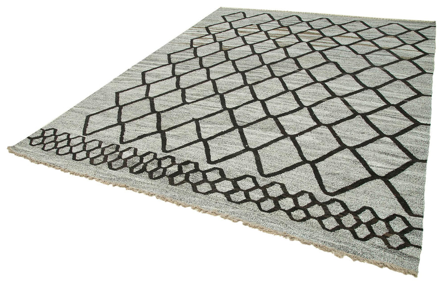 Scrap Gri Geometrik Pamuk Yün El Dokuma Halısı 250x317 Agacan