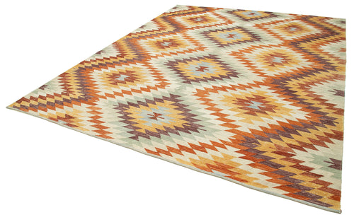 Scrap Beyaz Geometrik Pamuk Yün El Dokuma Halısı 283x357 Agacan