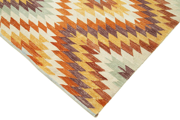 Scrap Beyaz Geometrik Pamuk Yün El Dokuma Halısı 283x357 Agacan