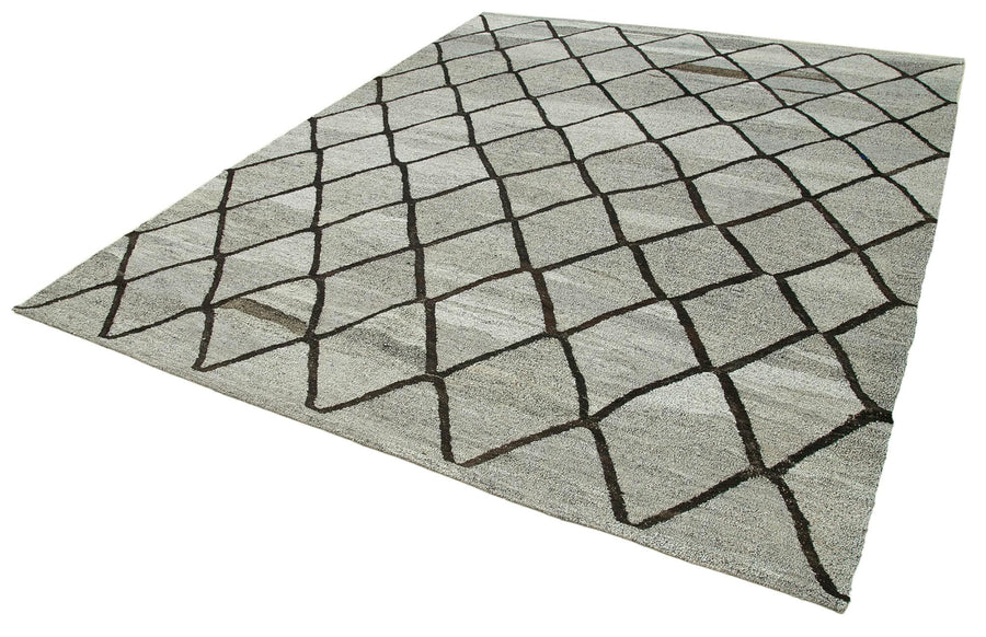 Scrap Mavi Geometrik Pamuk Yün El Dokuma Halısı 246x318 Agacan