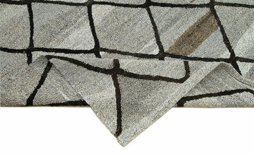 Scrap Mavi Geometrik Pamuk Yün El Dokuma Halısı 246x318 Agacan