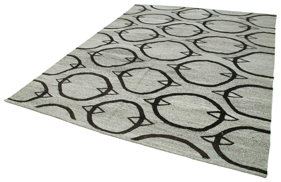 Scrap Siyah Geometrik Pamuk Yün El Dokuma Halısı 237x322 Agacan