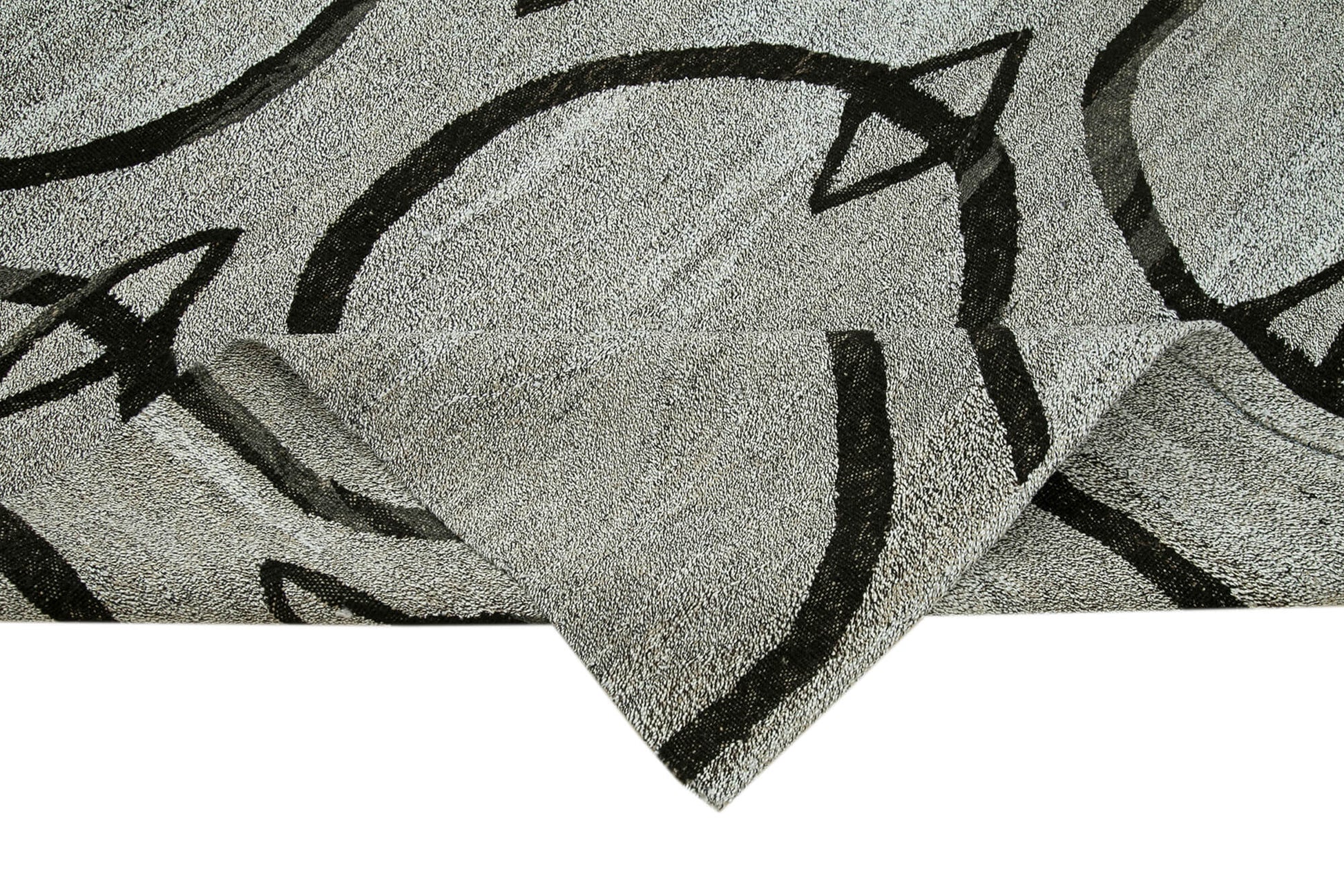 Scrap Siyah Geometrik Pamuk Yün El Dokuma Halısı 237x322 Agacan