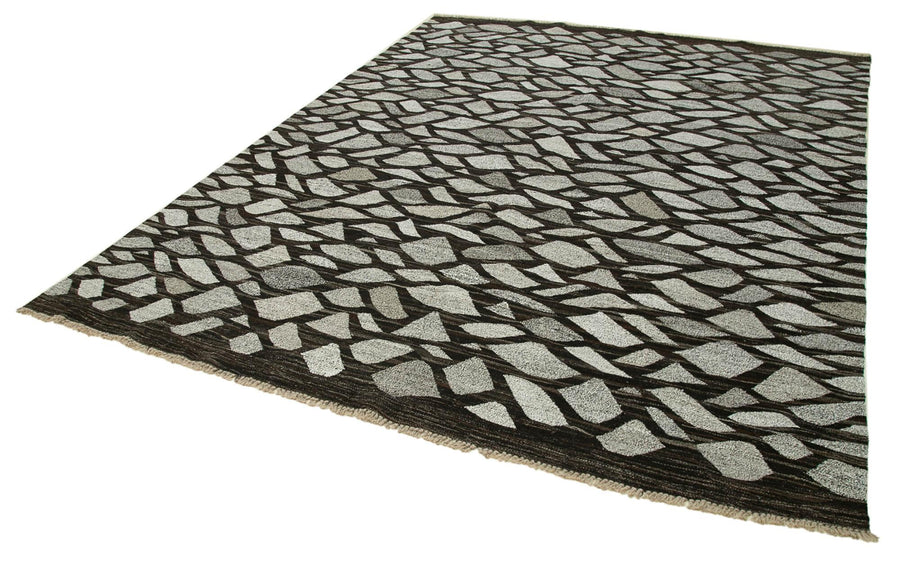 Scrap Gri Geometrik Pamuk Yün El Dokuma Halısı 251x318 Agacan