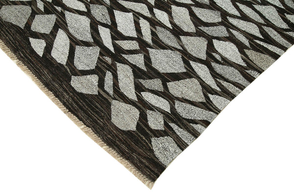 Scrap Gri Geometrik Pamuk Yün El Dokuma Halısı 251x318 Agacan