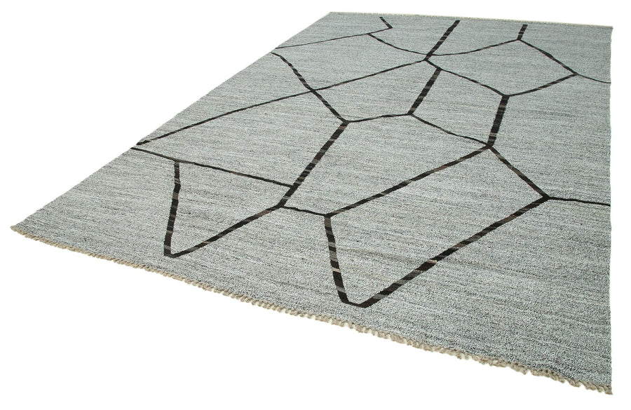 Scrap Gri Geometrik Pamuk Yün El Dokuma Halısı 265x385 Agacan