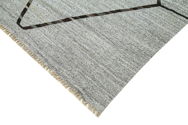 Scrap Gri Geometrik Pamuk Yün El Dokuma Halısı 265x385 Agacan