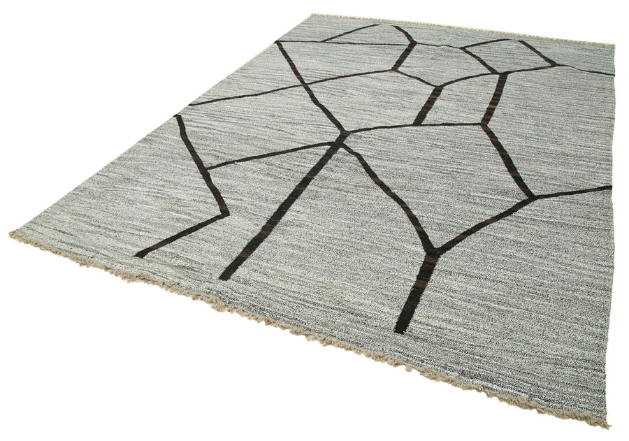 Scrap Gri Geometrik Pamuk Yün El Dokuma Halısı 246x324 Agacan