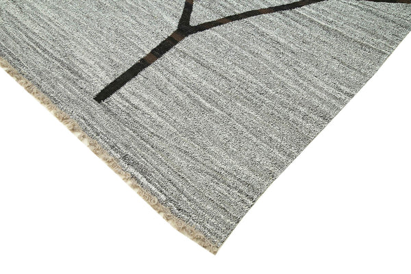 Scrap Gri Geometrik Pamuk Yün El Dokuma Halısı 246x324 Agacan