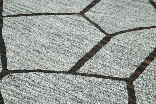 Scrap Gri Geometrik Pamuk Yün El Dokuma Halısı 246x324 Agacan