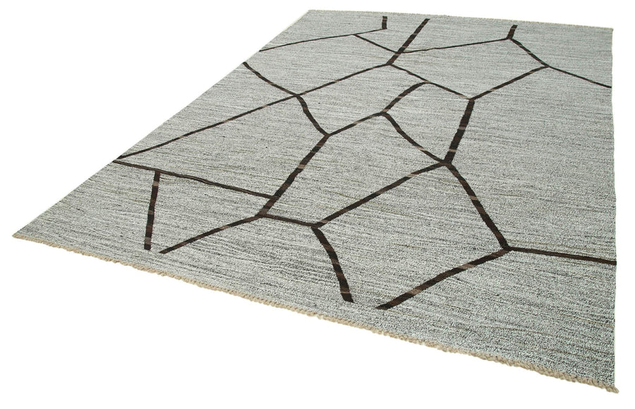 Scrap Gri Geometrik Pamuk Yün El Dokuma Halısı 242x325 Agacan