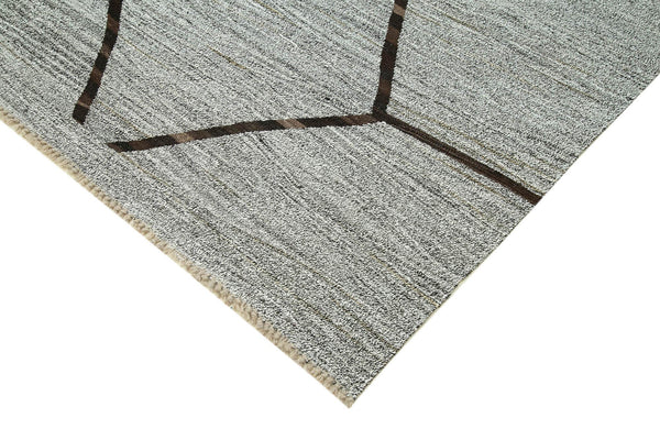 Scrap Gri Geometrik Pamuk Yün El Dokuma Halısı 242x325 Agacan