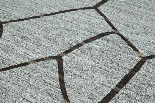 Scrap Gri Geometrik Pamuk Yün El Dokuma Halısı 242x325 Agacan