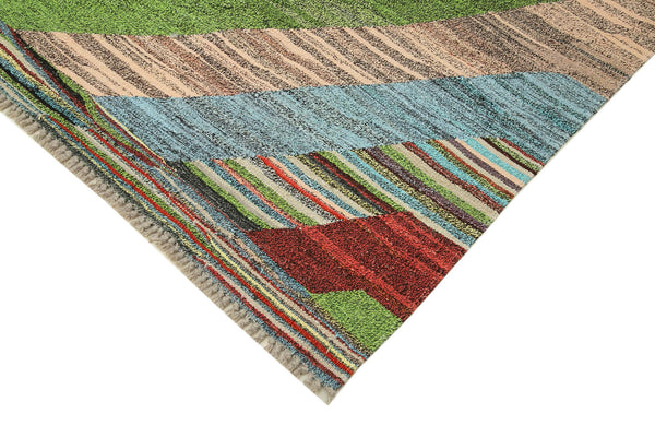 Scrap Mavi Geometrik Pamuk Yün El Dokuma Halısı 261x328 Agacan