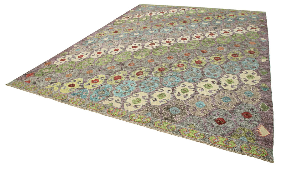 Scrap Siyah Geometrik Pamuk Yün El Dokuma Halısı 314x427 Agacan