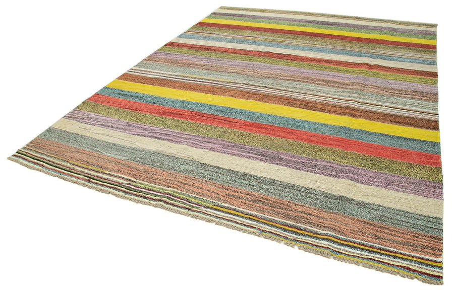 Scrap Beyaz Geometrik Pamuk Yün El Dokuma Halısı 261x335 Agacan