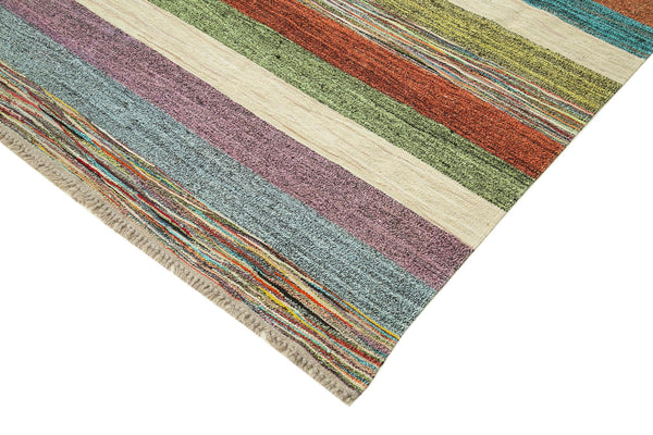 Scrap Mavi Geometrik Pamuk Yün El Dokuma Halısı 270x376 Agacan