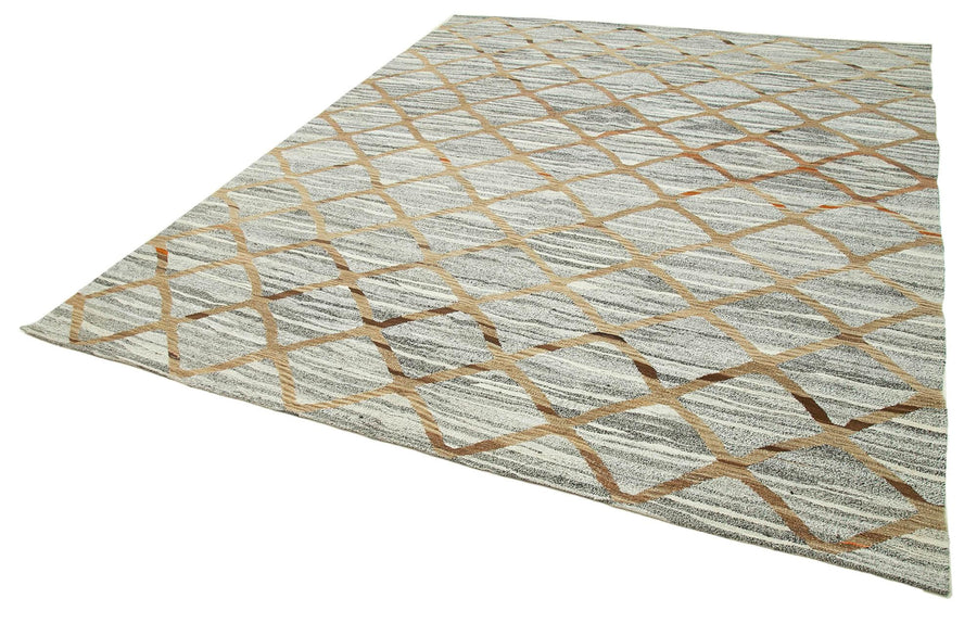 Scrap Yeşil Geometrik Pamuk Yün El Dokuma Halısı 248x307 Agacan