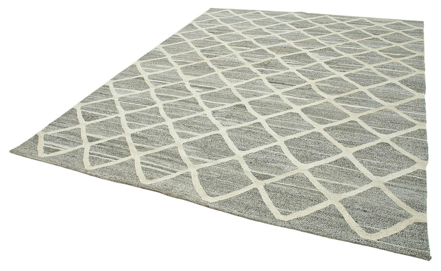 Scrap Sarı Geometrik Pamuk Yün El Dokuma Halısı 243x308 Agacan
