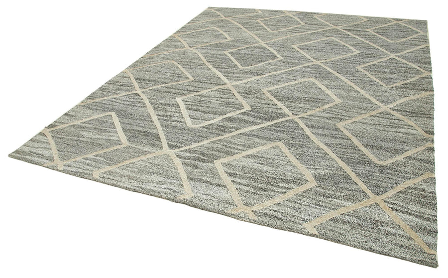Scrap Gri Geometrik Pamuk Yün El Dokuma Halısı 240x300 Agacan
