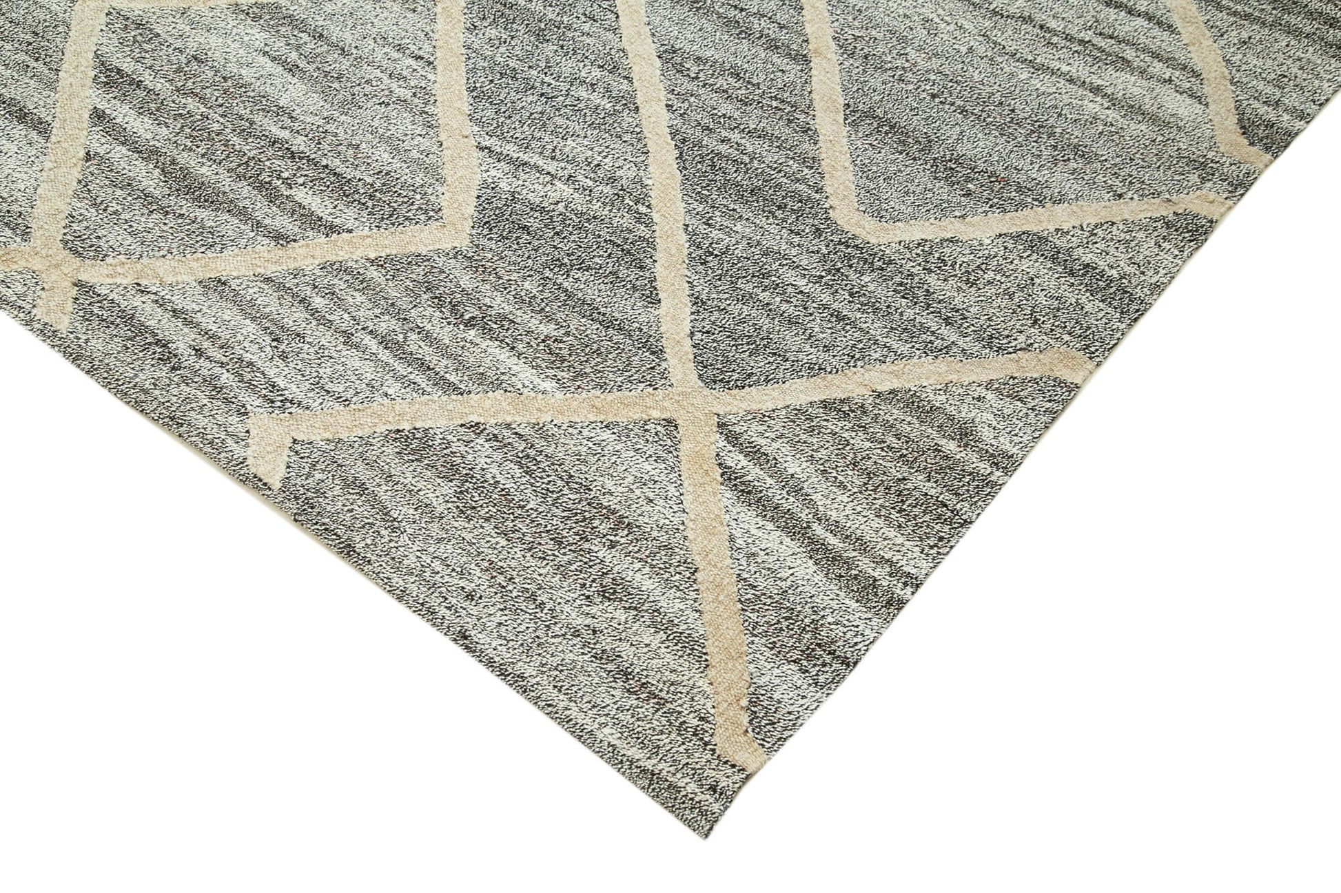 Scrap Gri Geometrik Pamuk Yün El Dokuma Halısı 240x300 Agacan