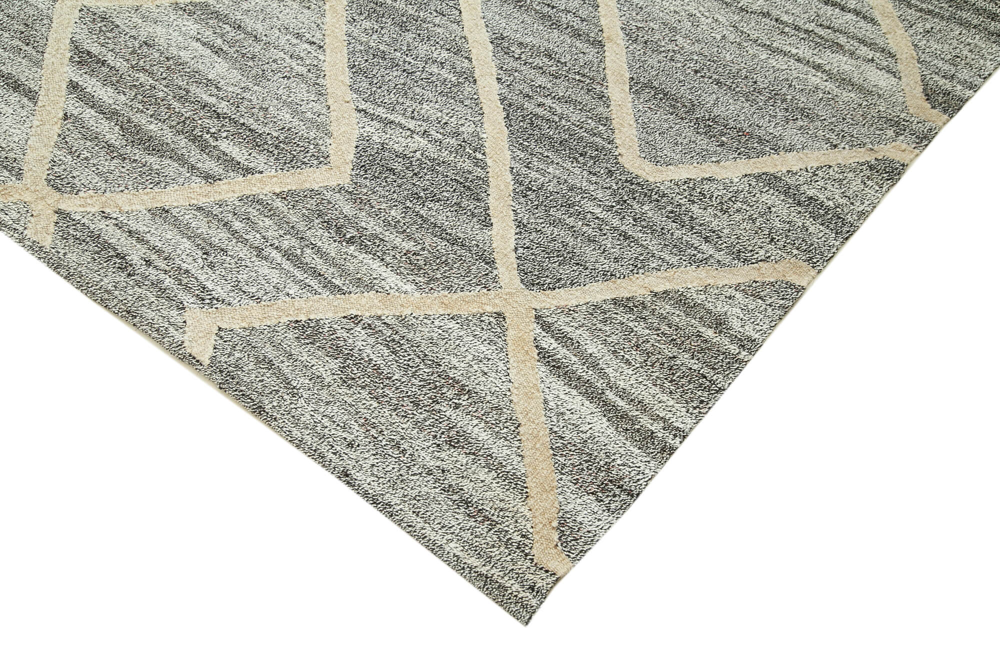 Scrap Gri Geometrik Pamuk Yün El Dokuma Halısı 240x300 Agacan