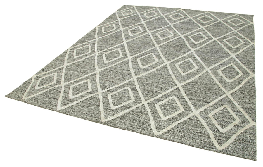 Scrap Gri Geometrik Pamuk Yün El Dokuma Halısı 237x305 Agacan