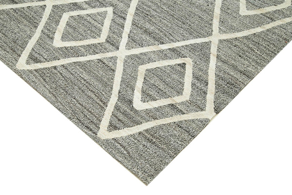 Scrap Gri Geometrik Pamuk Yün El Dokuma Halısı 237x305 Agacan