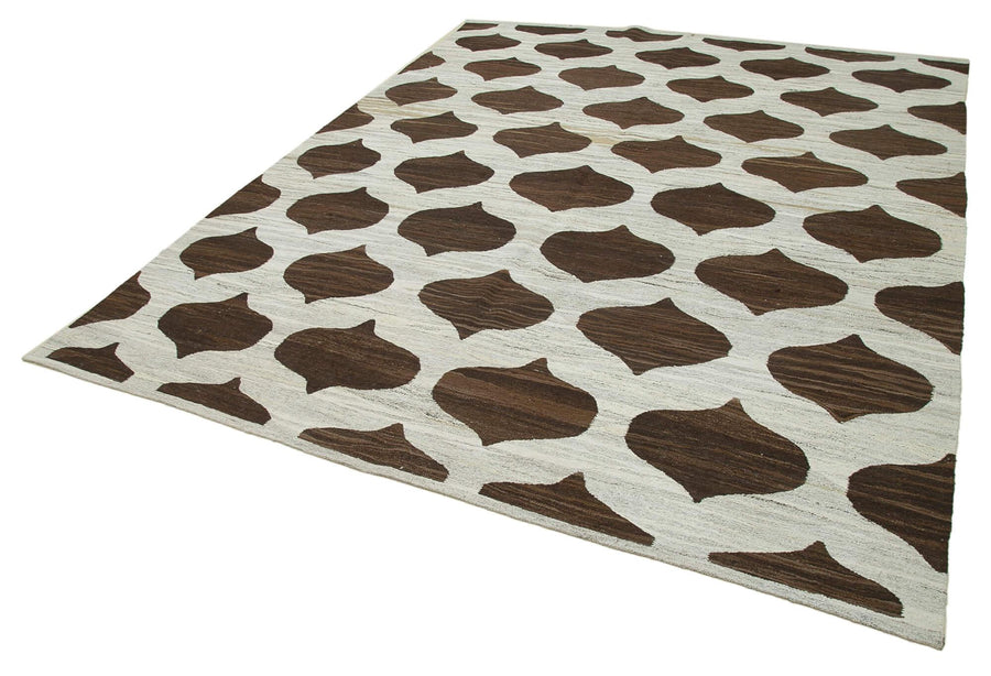 Scrap Kahverengi Geometrik Pamuk Yün El Dokuma Halısı 242x314 Agacan