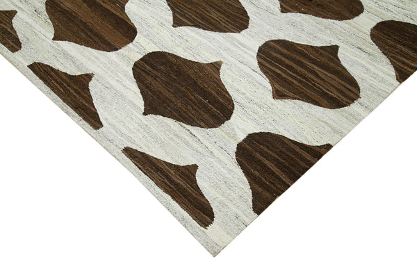 Scrap Kahverengi Geometrik Pamuk Yün El Dokuma Halısı 242x314 Agacan