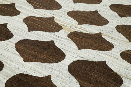 Scrap Kahverengi Geometrik Pamuk Yün El Dokuma Halısı 242x314 Agacan