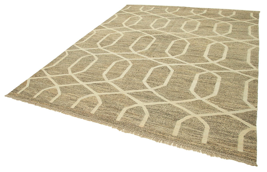 Scrap Bej Geometrik Pamuk Yün El Dokuma Halısı 250x311 Agacan