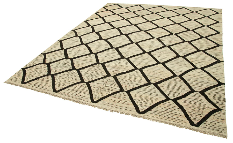 Scrap Bej Geometrik Pamuk Yün El Dokuma Halısı 247x306 Agacan