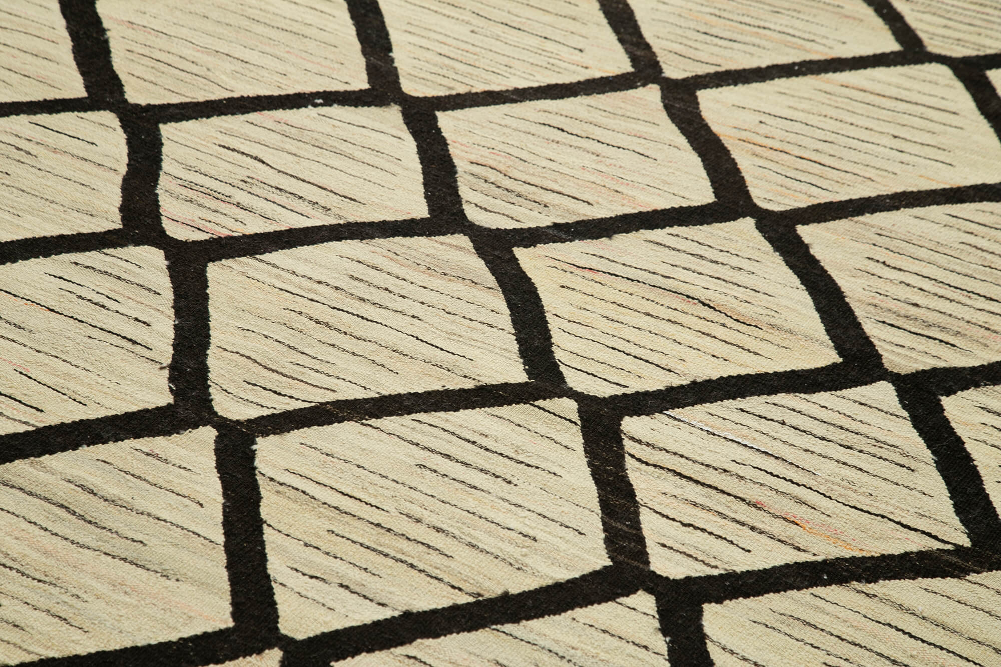 Scrap Bej Geometrik Pamuk Yün El Dokuma Halısı 247x306 Agacan