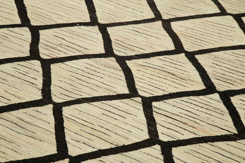 Scrap Bej Geometrik Pamuk Yün El Dokuma Halısı 247x306 Agacan