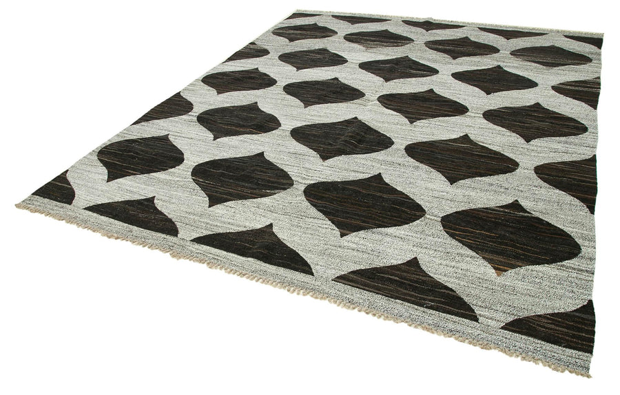 Scrap Yeşil Geometrik Pamuk Yün El Dokuma Halısı 241x315 Agacan