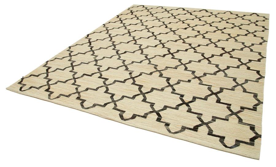 Scrap Siyah Geometrik Pamuk Yün El Dokuma Halısı 241x305 Agacan