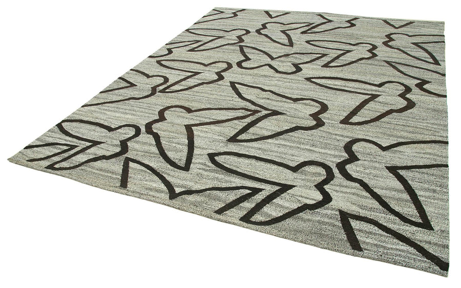 Scrap Gri Geometrik Pamuk Yün El Dokuma Halısı 250x307 Agacan