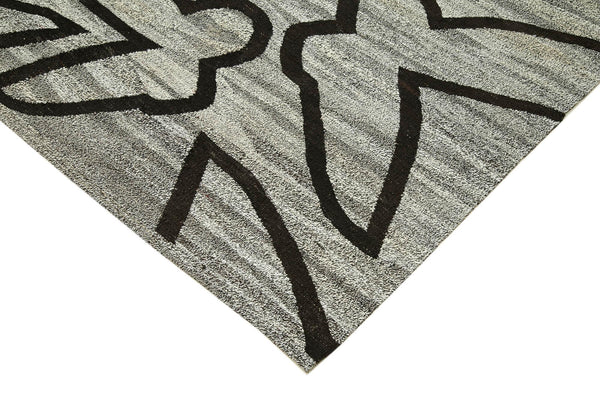 Scrap Gri Geometrik Pamuk Yün El Dokuma Halısı 250x307 Agacan