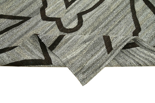 Scrap Gri Geometrik Pamuk Yün El Dokuma Halısı 250x307 Agacan