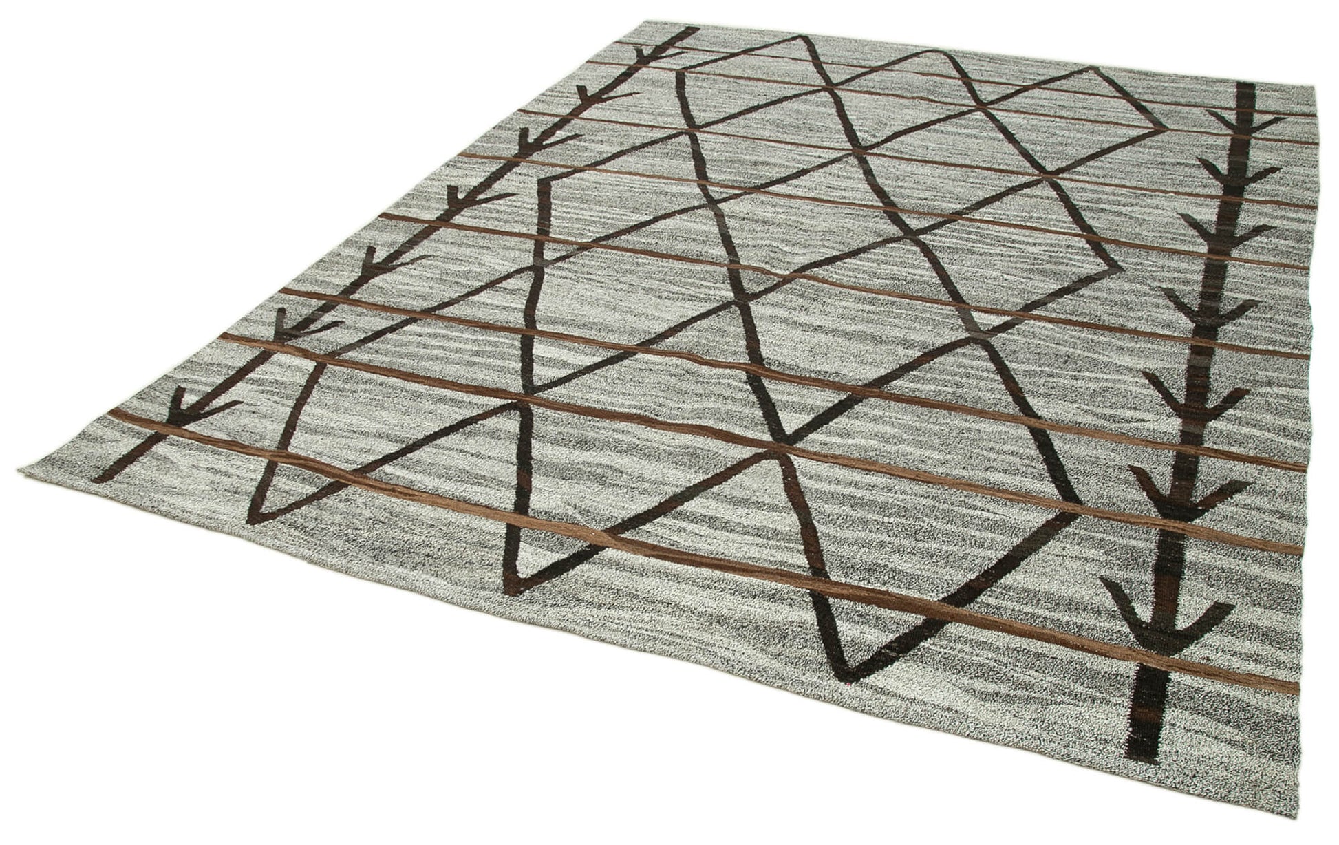 Scrap Gri Geometrik Pamuk Yün El Dokuma Halısı 243x305 Agacan